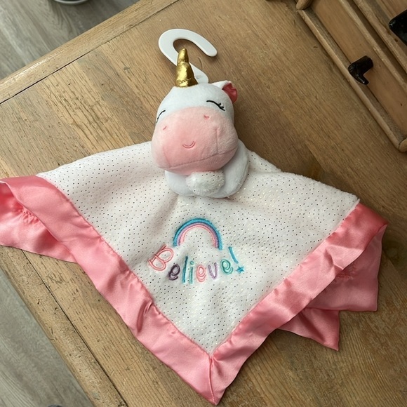 Magic Years Unicorn Lovey Security Blanket NWT Baby Believe Pink Satin Trim - Picture 2 of 8